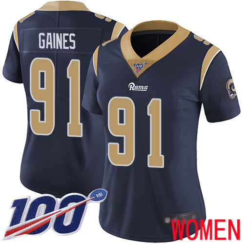 Los Angeles Rams Limited Navy Blue Women Greg Gaines Home Jersey NFL Football #91 100th Season Vapor Untouchable